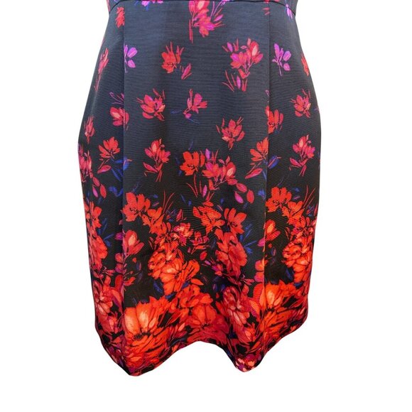 Adrianna Papell Black Floral Sleeveless Fit & Flare Dress Red Accents Sz 10P EUC - Picture 3 of 7